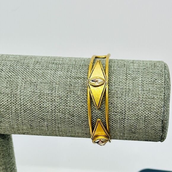 J. Crew Cuff Bracelet Crystal Diamond Cut Out Shapers Gold Tone Modernist - Picture 4 of 8